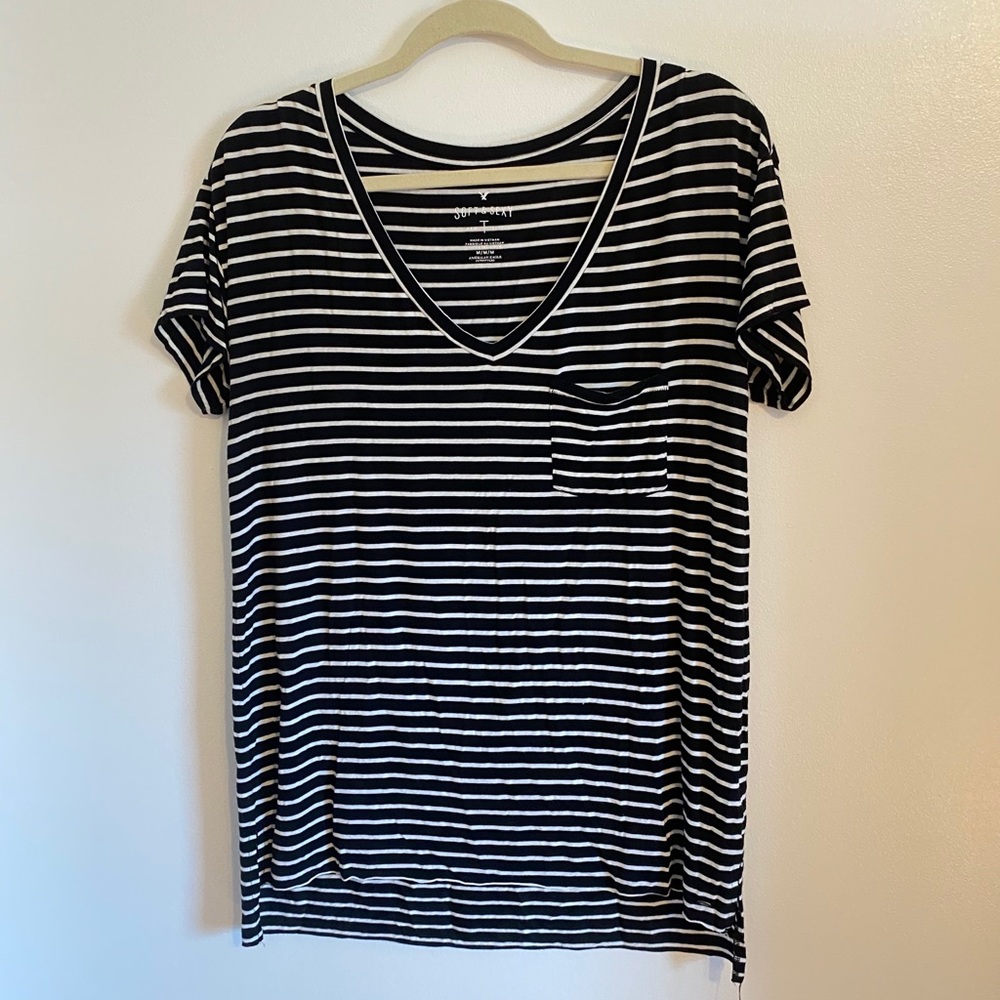 American Eagle Soft & Sexy Striped V-Neck T Shirt